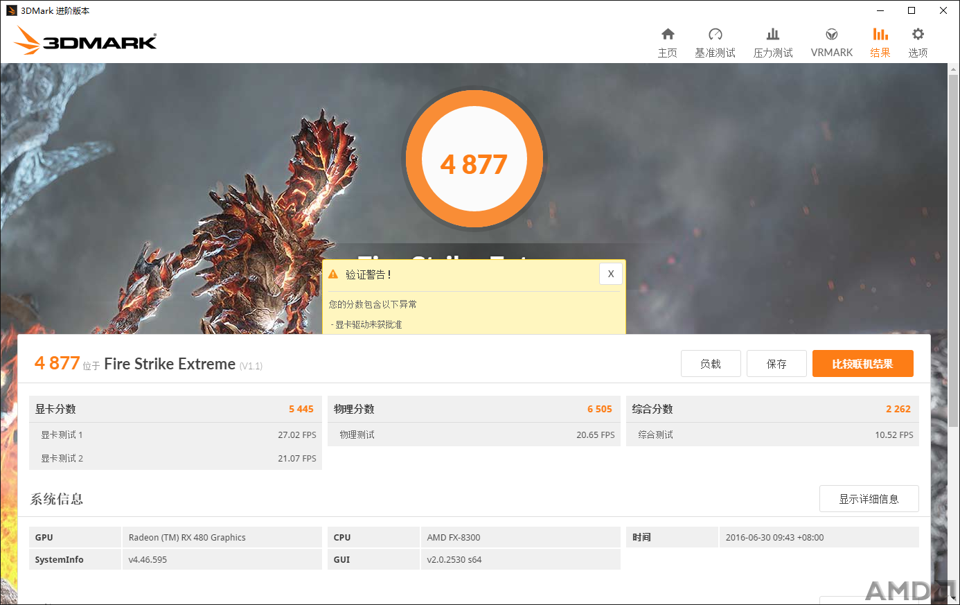 3Dmark13的跑分，在8300下，并不是很高啊！在i7下就有5600了